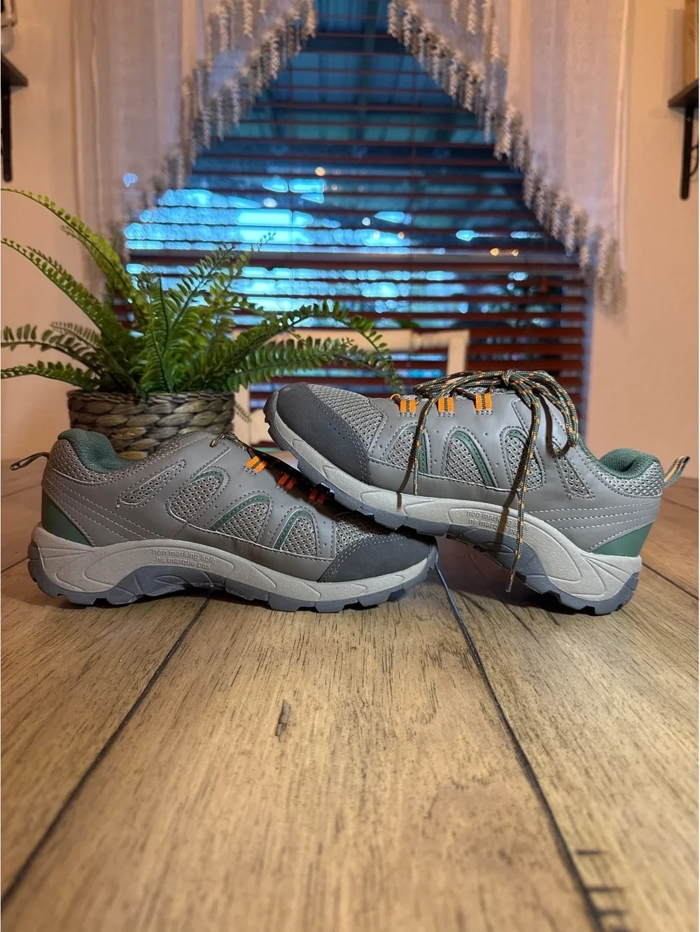 Merrell Men’s Size 5 / Women’s 6.5 Gray Green Orange Hiking Trail Shoes